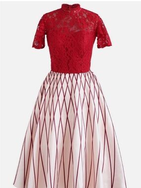 Chicwish Discontinued Cute Red Beyond Fancy Lace Prom Dress